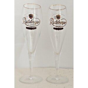 2 German Radeberger Pilsner 0.3 Liter  Stemmed Rastal Glasses Gold Rim 9.5"